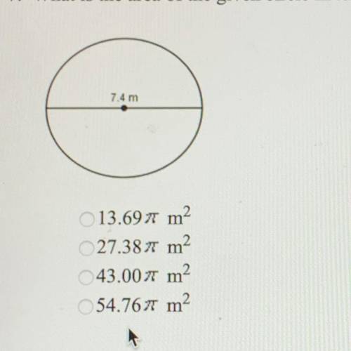 What is the area of the given circle in terms of pi.
