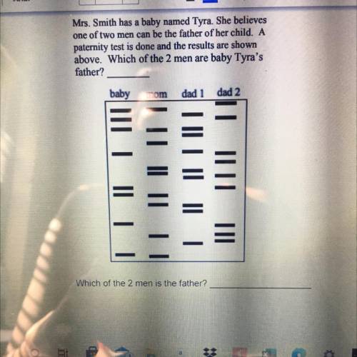 Which of the 2 men is the father?

The subject is gel electrophoresis & DNA fingerprinting