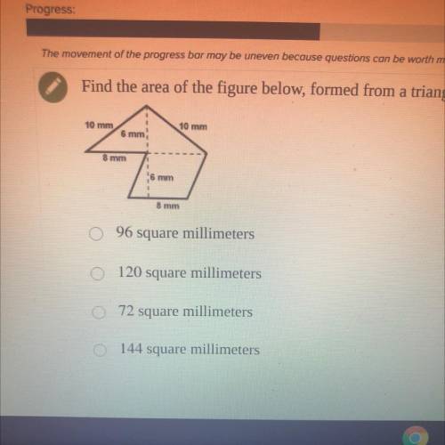 Find the area of the figure above, formed from a triangle and a parallelogram.

A. 96 square milli