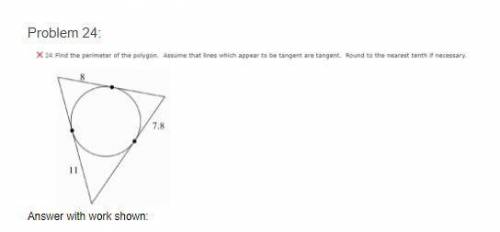 Find the perimeter of the polygon. Assume lines that appear to be tangent, are tangent. Round to th