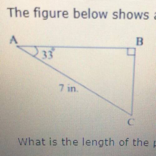 The figure below shows a triangular piece of cloth:

+
B
33
7 in
What is the length of the portion