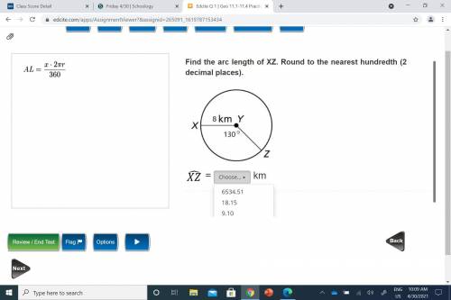 Find the arc length of XZ. Round to the nearest hundredth. picture attached. 
NO LINK ANSWERS!