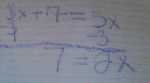 3x + 7 = 5x
7 = 2x
What step would you take to get from 3x + 7 = 5x to get to 7 = 2x