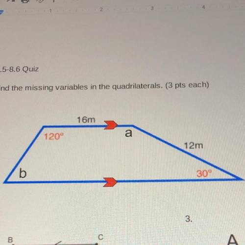 Find the missing variables in the quadrilateral <3