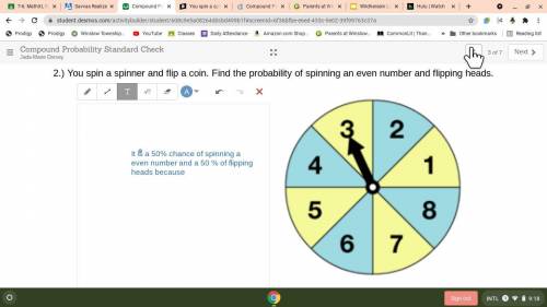 You spin a spinner and flip a coin. Find the probability of spinning an even number and flipping he