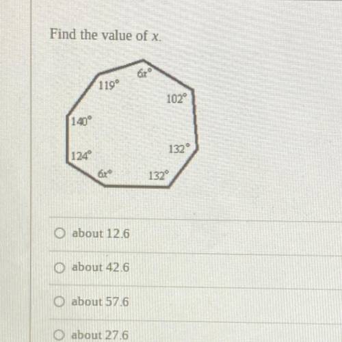 Find the value of x.
Need the answer ASAP please