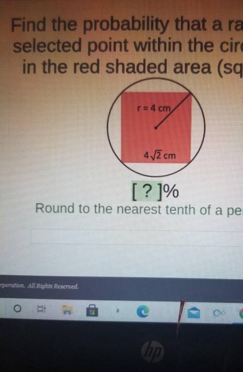 Find the probability that a randomly selected point within the circle falls in the red shaded area