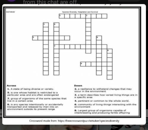 learning task 1: direction: Complete the crossword on species diversity by filling in a word that f