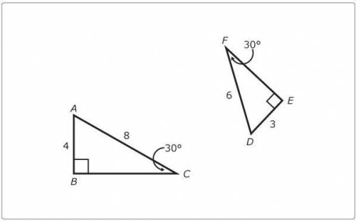 Which trigonometric ratios can be determined from the triangles? Select all that apply.