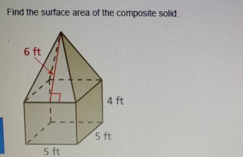 Find the surface area of the composite solid. 6 ft 4 ft 1 5 ft 5 ft​