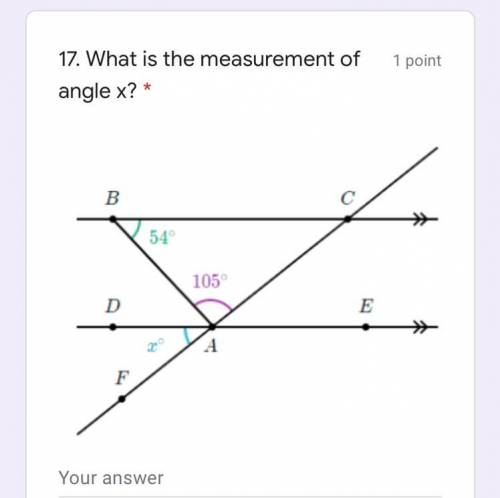 What is the measurement of angle x