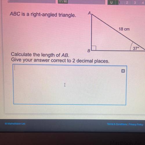 ABC is a right angled triangle

calculate the length of AB 
give your answer correct to 2 decimal