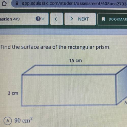 Find the surface area of the rectangular prism.
15 cm
3 cm
5 cm
