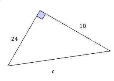 44. Find the length of the hypotenuse, c in this triangle. Give the answer in the form c=_
.