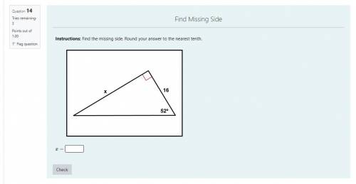 PLEASE HELP Instructions: Find the missing side. Round your answer to the nearest tenth.