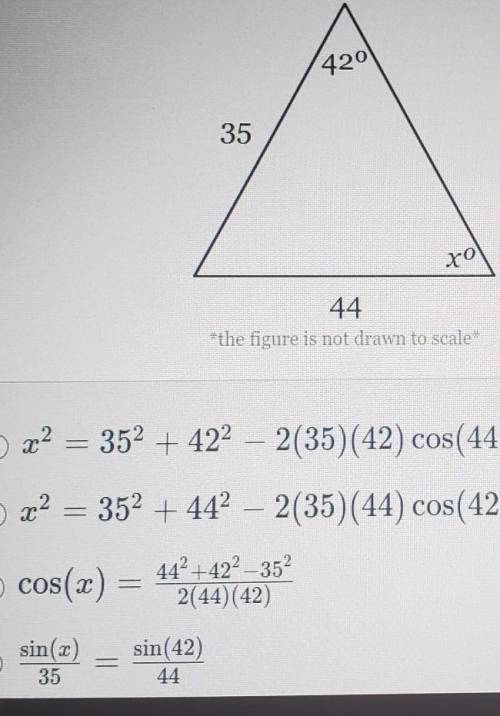 PLEASE HELP I HAVE 5MN LEFT which of the following equations could be used to find the value of x??