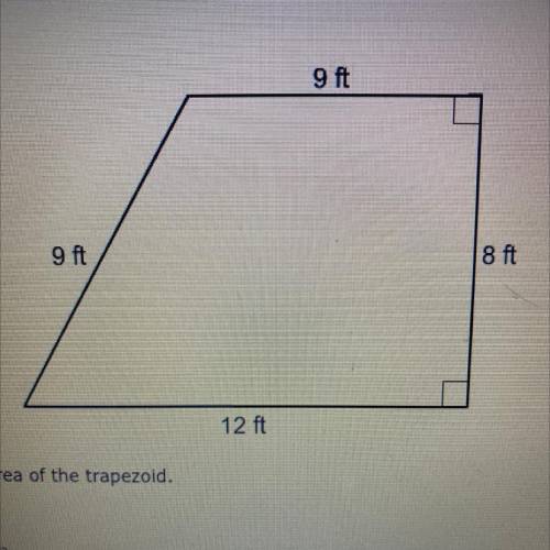 Find the area of the trapezoid
A. 168 in^2
B. 94.5 ft^2 
C. 72 ft^2
D. 84 ft^2