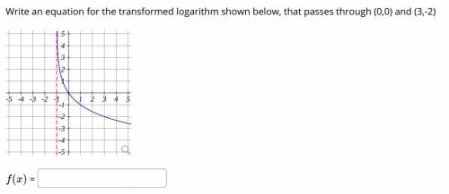 Write an equation for the transformed logarithm shown below, that passes through (0,0) and (3,-2)