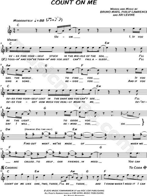 Can you find me sheet music for the song Count on me by Bruno mars. I need to learn to play a song