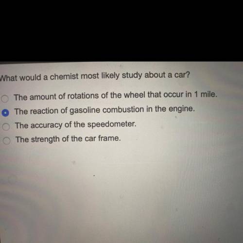 What would a chemist most likely study about a car?

The amount of rotations of the wheel that occ