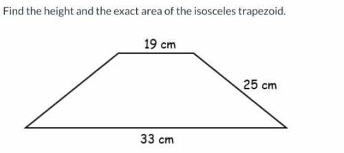 Find the height and the exact area of the isosceles trapezoid.