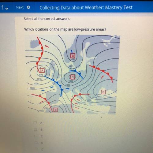 Collecting Data about Weather: Mastery Test

Select all the correct answers.
Which locations on th