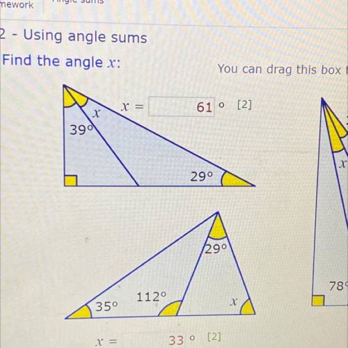 Are these two answers correct?
(angle sums triangles)