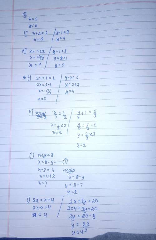 A) (x, y) = (5,6)

c) ( ) = (35)e) (x + 1, 8) = (3, 2y)g) (x - 2, y + 1) = (4, 2y)i) , 3) = (3, + 1