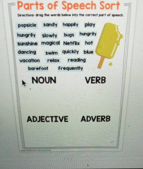 Parts of Speech Sort Directions: drag the words below Into the correct part of speech. popsicle san