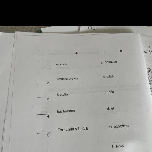 Please help me !!!

Directions - Match the nouns in column A to the subject pronouns in Column B .