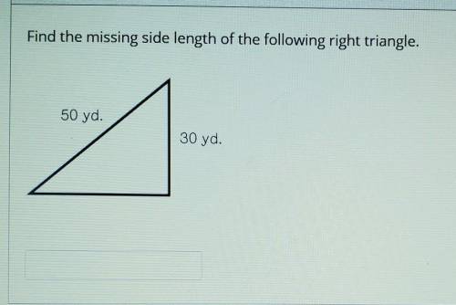 Find the missing side length of the following right triangle using Pythagoras theorem ​