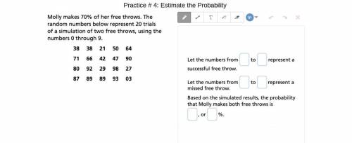 Molly makes 70% of her free throws. The random numbers below represent 20 trials of a simulation of