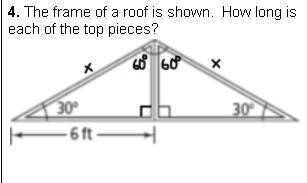 The frame of a roof is shown. How long is each of the top pieces?