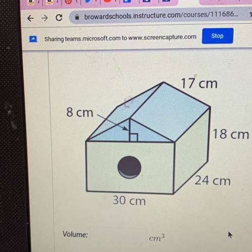 Some please help all you have to do is find the volume of the whole shape please help and it would