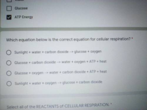 Which equation below is the correct equation for cellular respiration?
