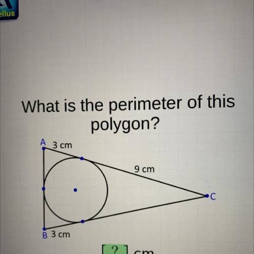 What is the perimeter of this
polygon?
А 3 cm
9 cm
С
B 3 cm