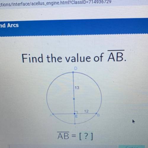 Find the value of AB.
D
13
12
B
E
AB = [?]