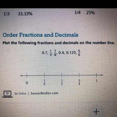 Plot the following fractions and decimals in the number line

0.7, 1/3, 7/8, 0.4, 0.125, 5/6 
HURR