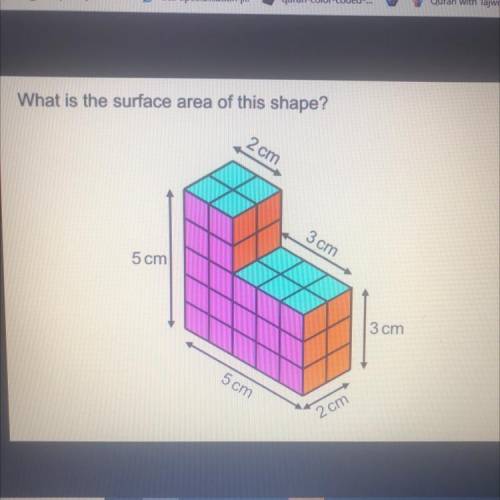 What is the surface area of this shape?
2 cm
3 cm
5 cm
3 cm
5 cm
2 cm