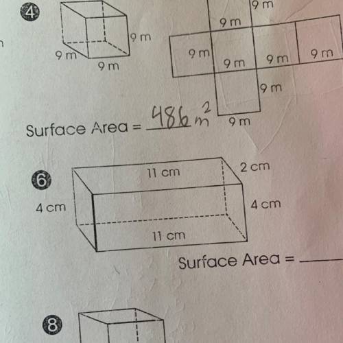 What is the surface area for the figure in the image above one ☝️ #6 pls