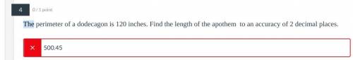 I need help with this problem, find the length of the apothem given the perimeter, thank you