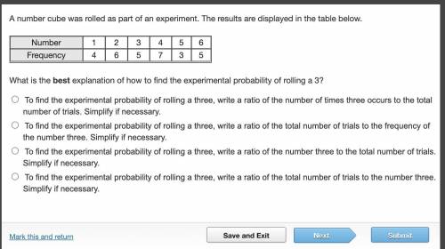 A number cube was rolled as part of an experiment. The results are displayed in the table below. Nu