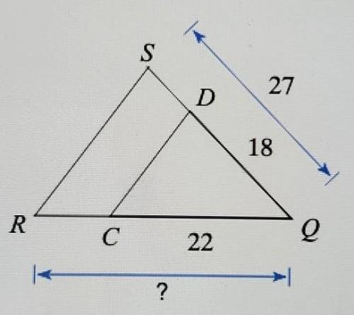 Find the missing length. The triangles in each pair are similar.

A. 47 B. 38 C. 45 D. 33 ​​​(P.s.