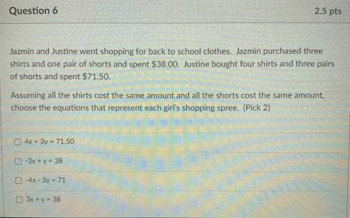 Choose the equation that represent each girls shopping spree (pick two)
