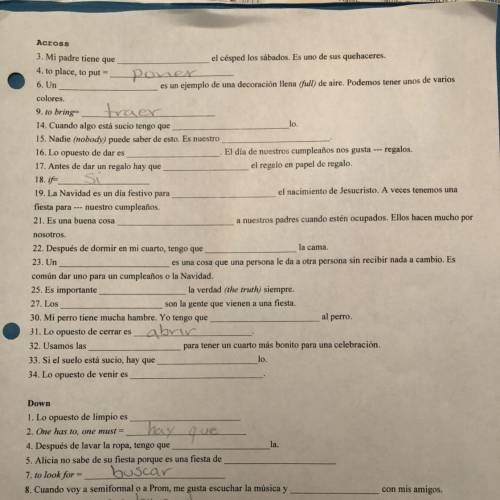 I need help with my Spanish homework. You need to answer the questions using the vocabulary gi