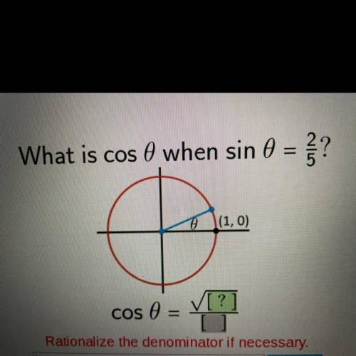 What is cos () when sin () = }?

(1,0)
o
COS 0
Rationalize the denominator if necessary.
