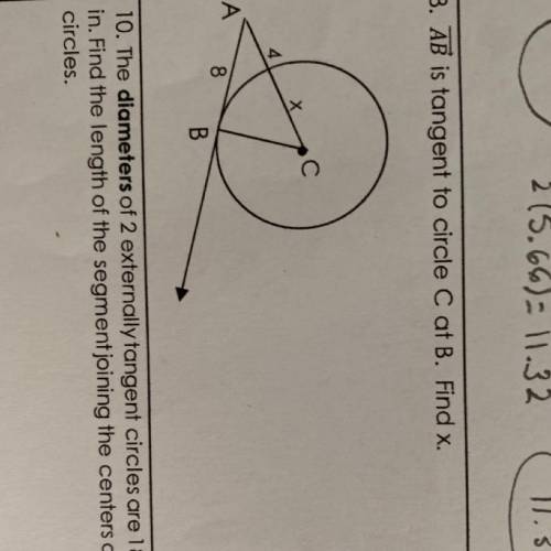 AB is tangent to circle at B. Find x.