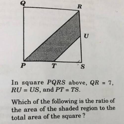 (25points) Which of the following is the ratio of the area of the shaded region to the total area o