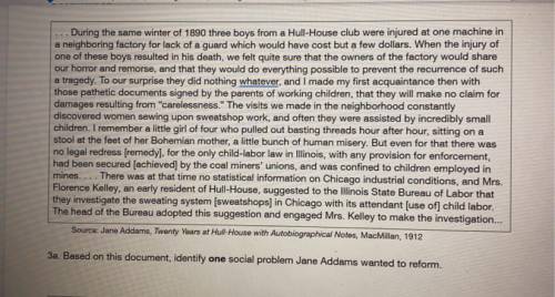 Based on this document, identify one social problem Jane Addams wanted to reform