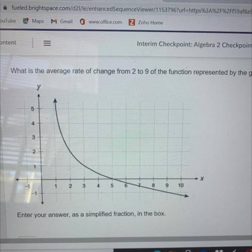 What is the average rate of change from 2 to 9 of the function represented by the graph?